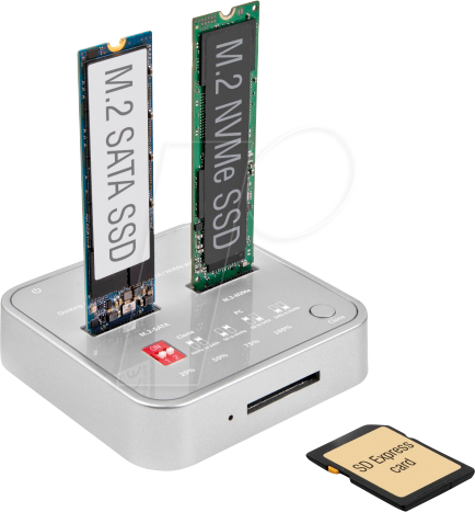 DELOCK 64138 - Copy/Dock Station 2x M.2 - 1x SATA, 1x NVMe SSD, CR, USB 3.1