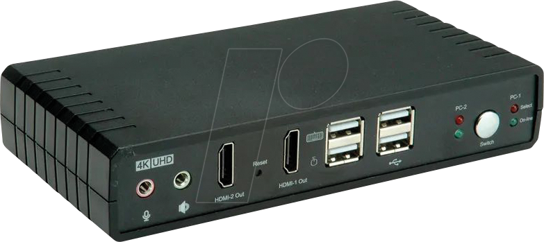 Thumbnail - ROLINE 14013047 - KVM Switch, 2-Port, HDMI, DisplayPort, Dual Display