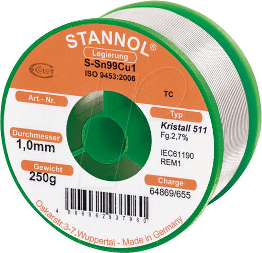 STA 511 TC 1,0 - Lötzinn bleifrei mit Kupferanteil,Ø 1,0 mm, 250 g