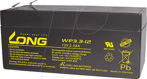 WP 3,3-12 - Blei-Vlies-Akku, 12 V, 3,3 Ah