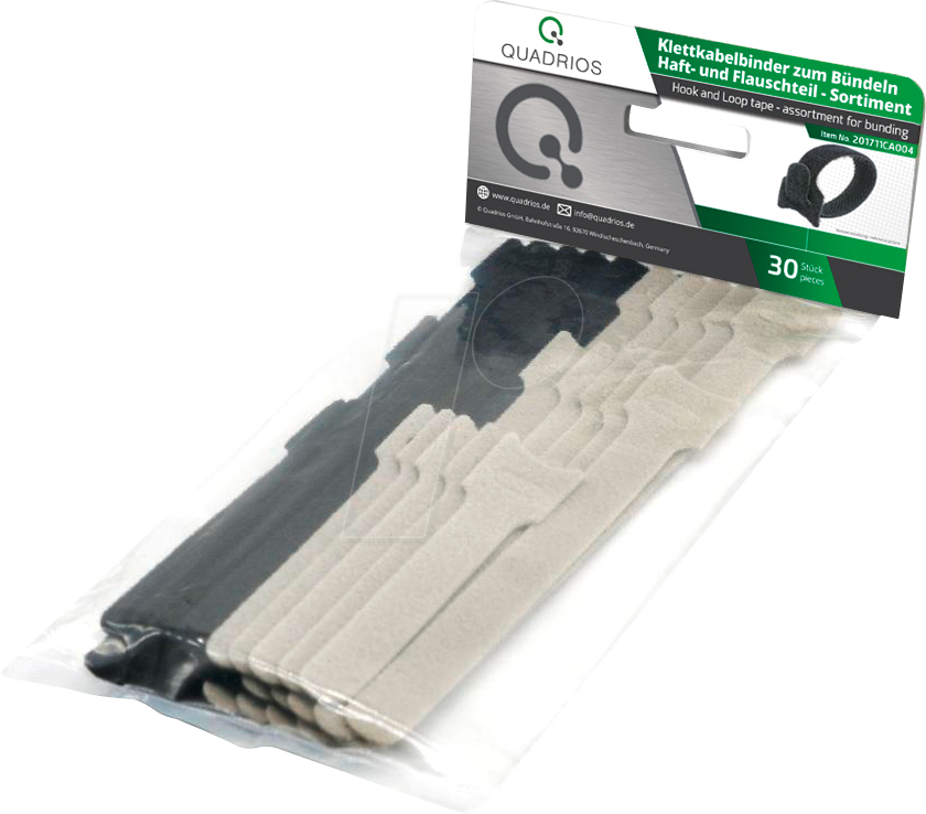 QUAD 201711CA004 - Klett-Kabelbinder-Sortiment, Schwarz/Grau, 30 teilig