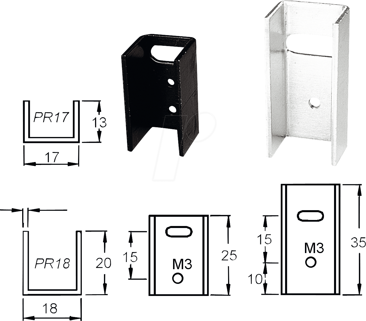 V PR18/25 - U-Kühlkörper, 25x18x20mm, 17K/W, Langloch