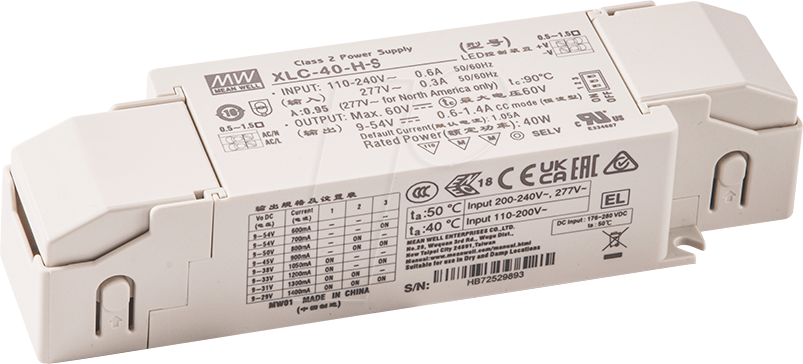 MW XLC-40-H-DA2S - LED-Netzteil, 40 W, 9 - 54 V, 0,6 - 1,4 A, DALI 2, CP