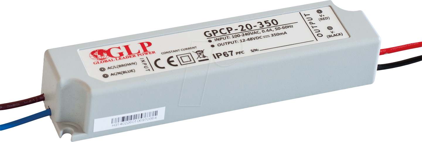 GPCP-20-350 - LED-Netzteil, 16,8 W, 350 mA, 12-48 V DC, IP67, mit PFC