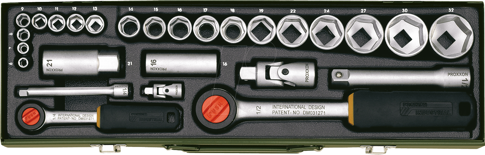 PROXXON 23020 - Steckschlüsselsatz, Außensechskant, 1/2” + 1/4”, 27 -teilig
