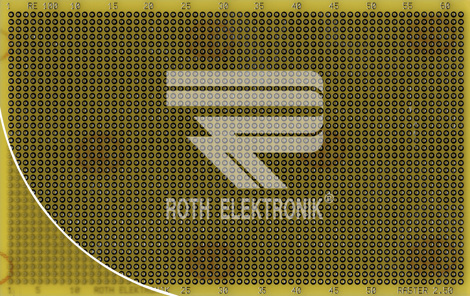 RE 100LF - Laborkarte FR4 RM 2,50 mm 37 x 62 Lötinseln