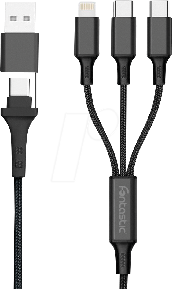 FONTASTIC 264061 - Ladekabel, USB/USB-C -> 1x 8-PIN Lightning, 2x Type C, 1,2 m, sc
