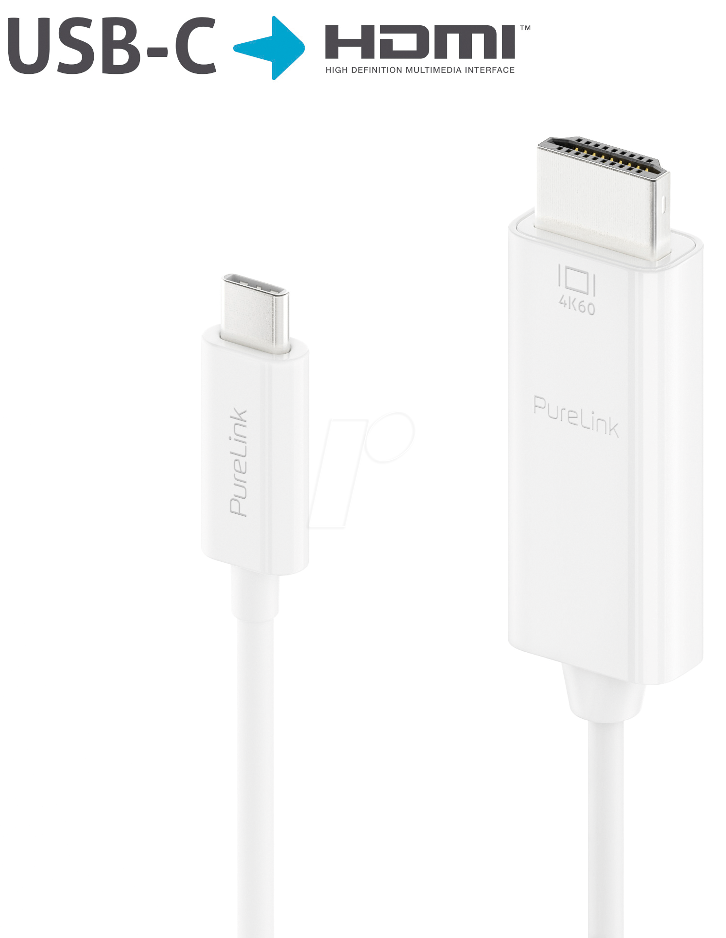 PURE IS2200-015 - Adapterkabel USB Type-C > HDMI, 4K@60 Hz, weiß, 1,5 m
