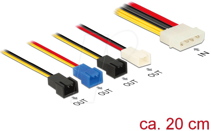 DELOCK 85516 - Kabel Power Molex 4 Pin Stecker > 4x 2 Pin Stecker, 20 cm