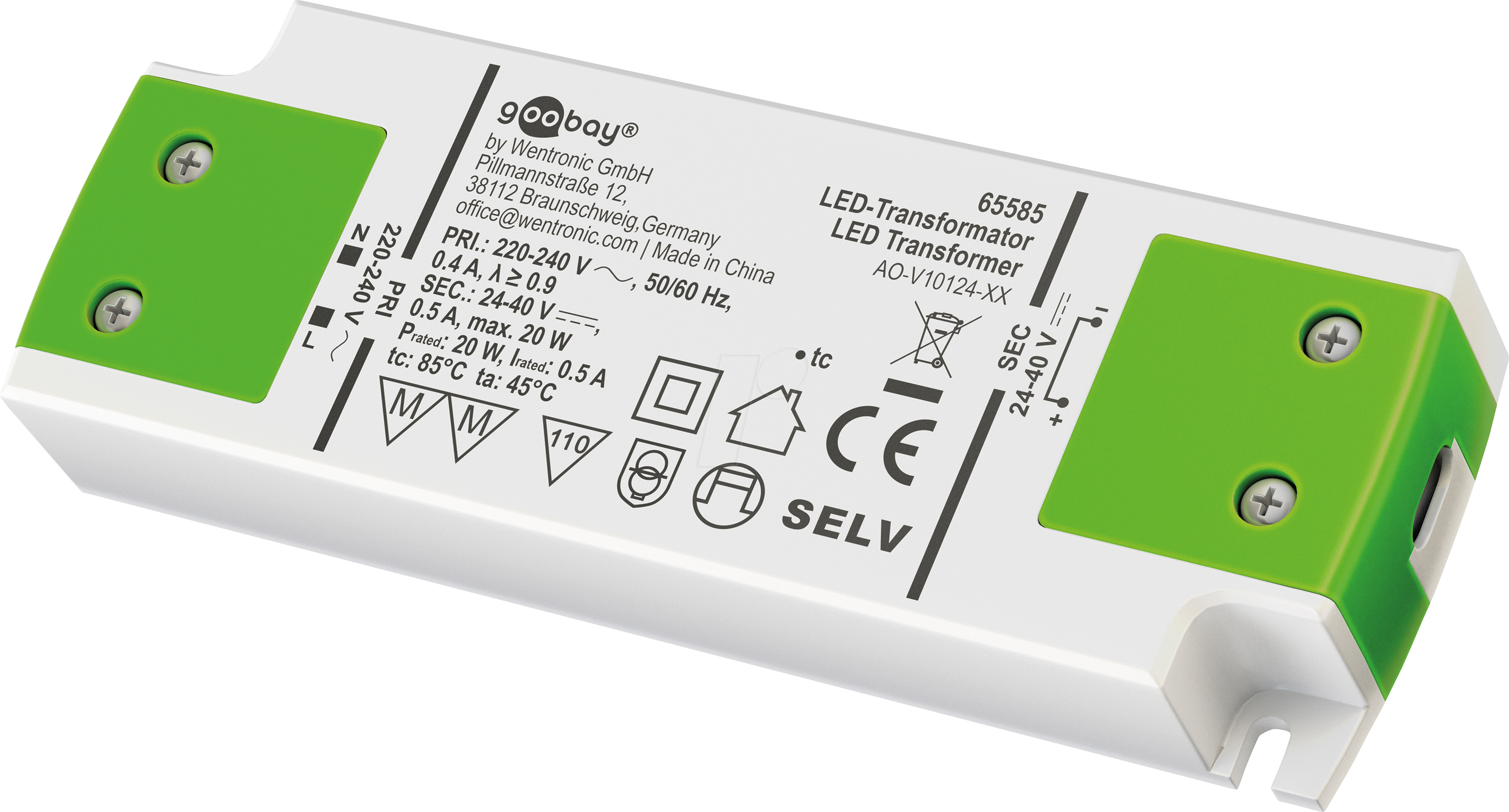 GOOBAY 65585 - LED-Trafo, 20 W, 24-40 V, 500 mA, CC