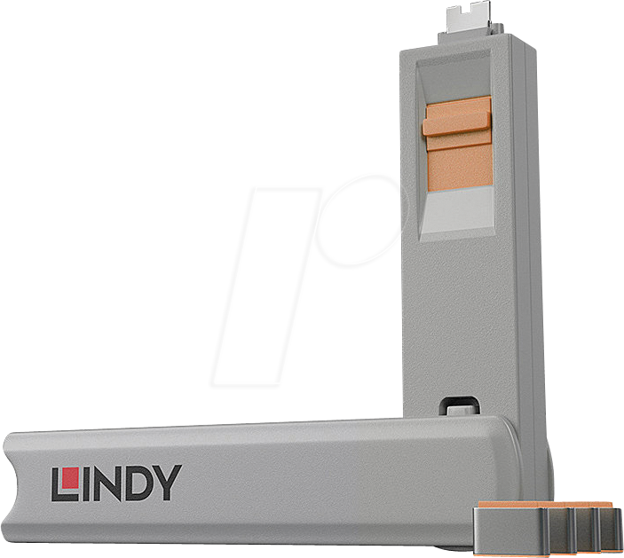 LINDY 40428 - USB-C-Port Schloss (1x Schlüssel, 4x Schlösser), orange