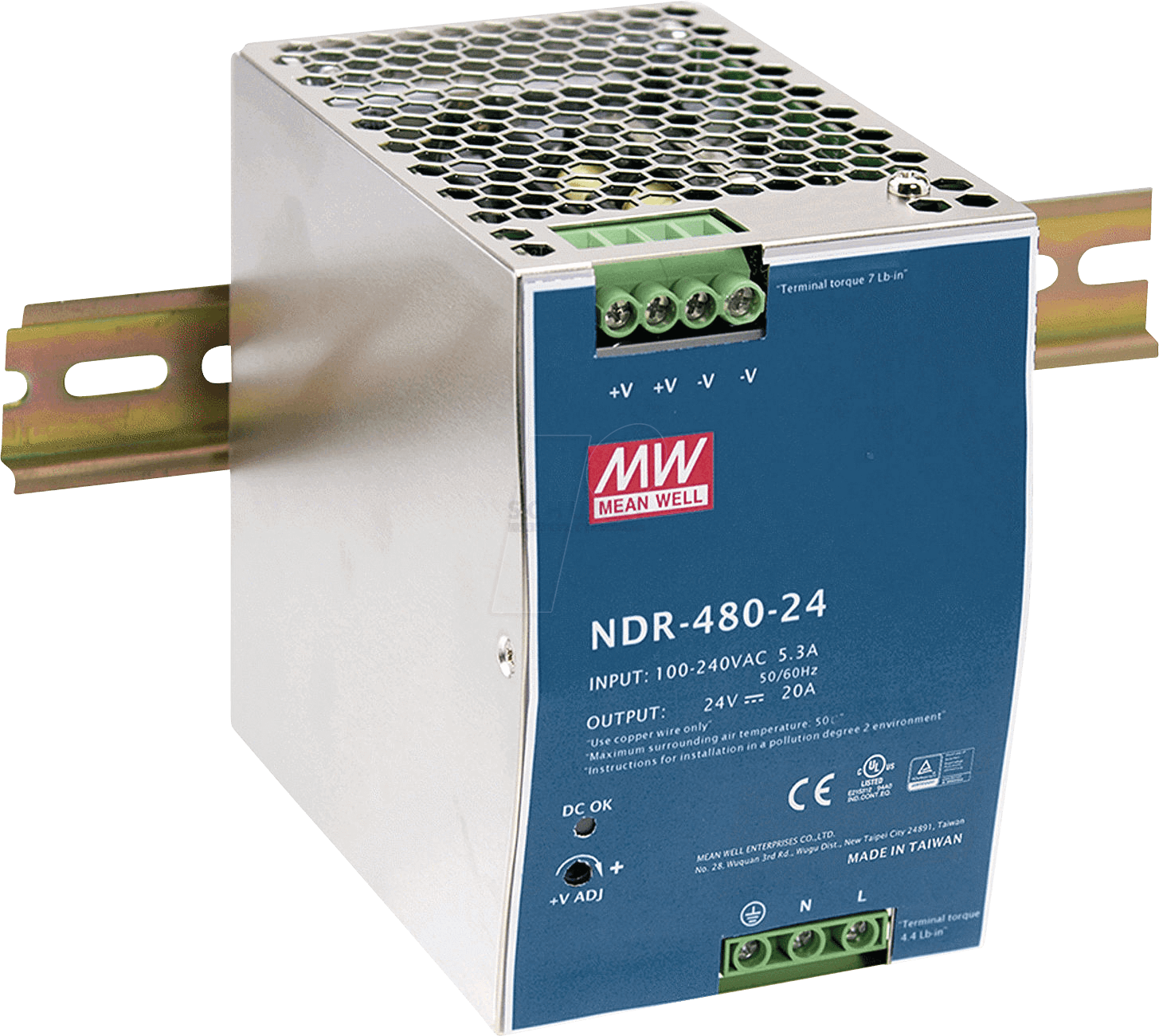 MW NDR-480-48 - Schaltnetzteil, Hutschiene, 480 W, 48 V, 10 A