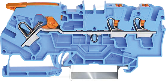 WAGO 2104-5304 - 3-Leiter-Durchgangsklemme, mit Hebel und Drücker 4,0 mm², blau