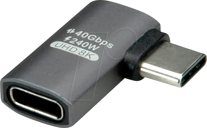 Thumbnail - ROLINE 12032932 - USB4 Adapter C Stecker > C Buchse, 8K, 90°, flach, silber