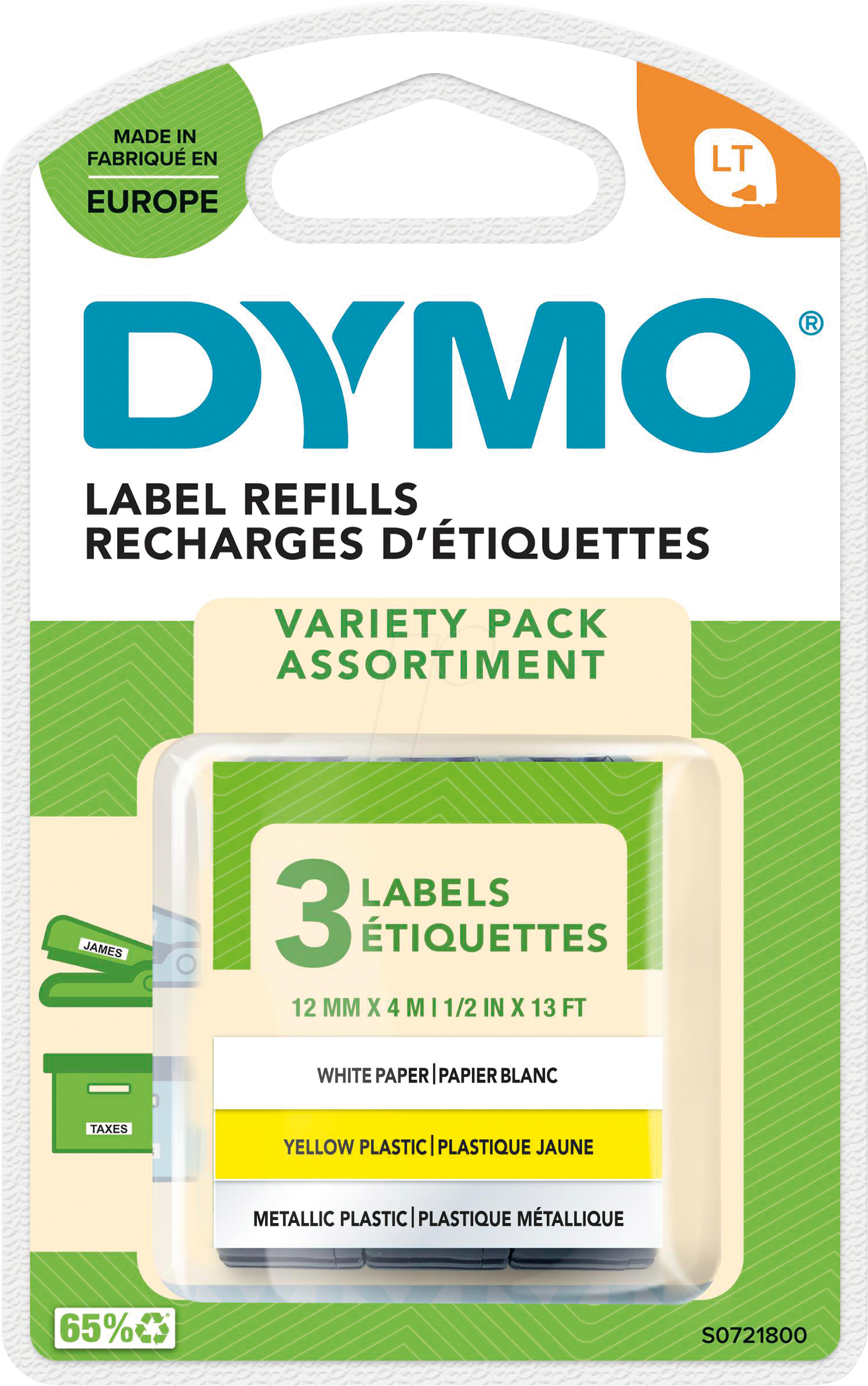 DYMO S0721800 - DYMO LT 3er Starterpack, 12 mm, Papier/Kunststoff/Metall