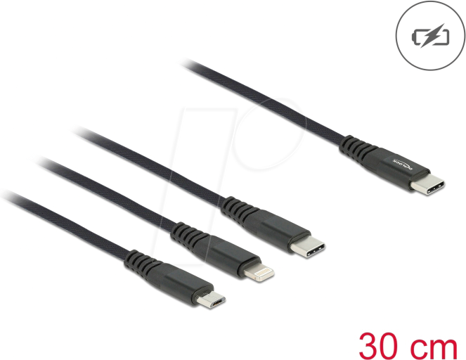 DELOCK 87148 - Ladekabel, USB-C -> Lightning�™/USB-C/Micro-B Stecker, 0,3 m