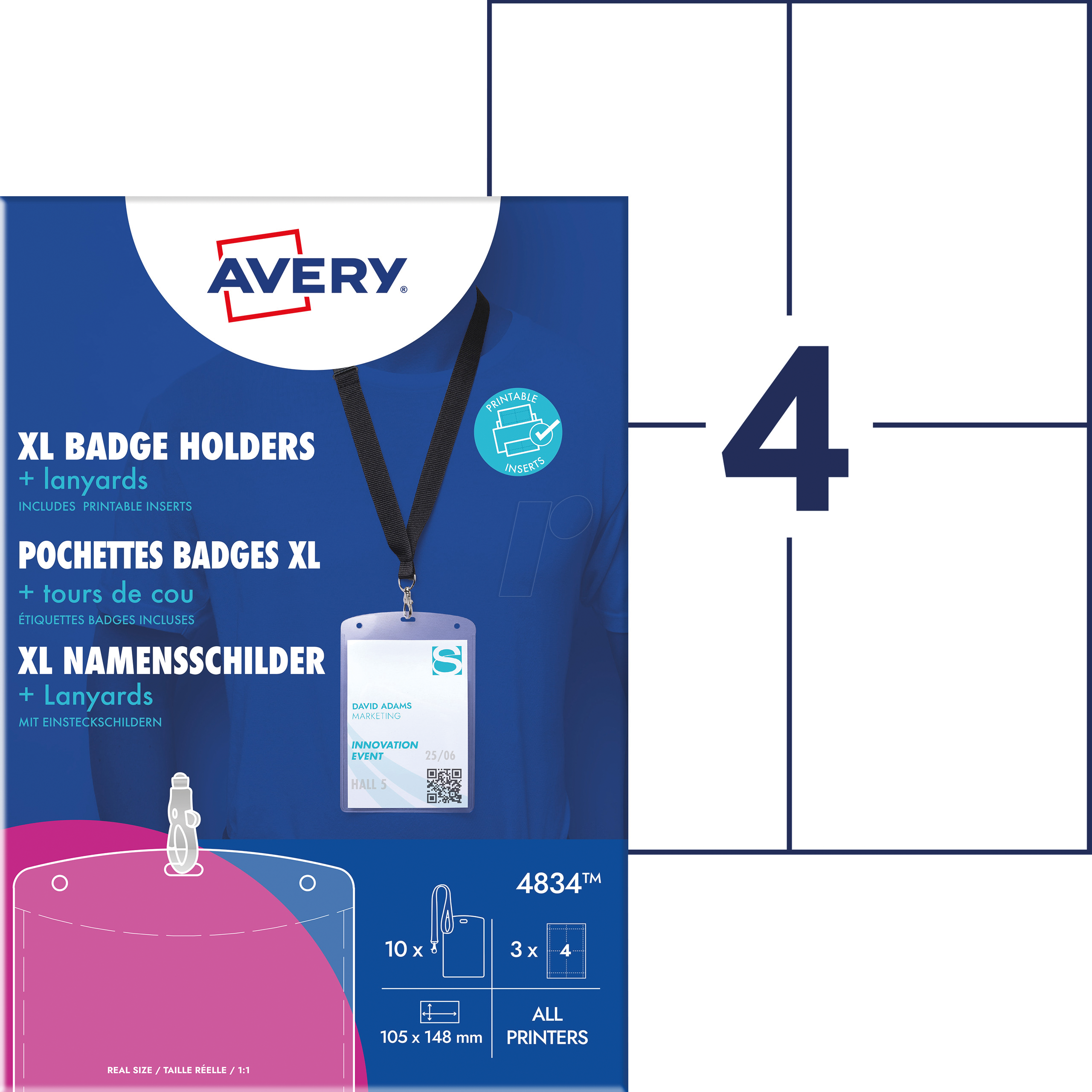 AVZ 4834 - Namensschild, 105x148 mm, Lanyard, mit Einsteckschilder, 10 Stüc