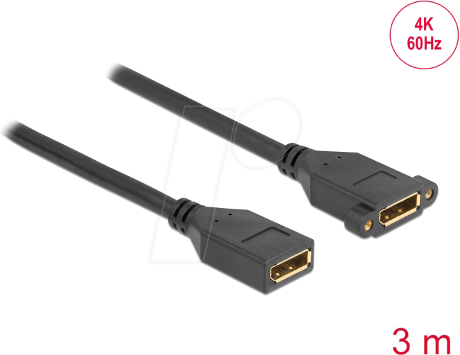 DELOCK 87103 - DisplayPort 1.2 Kabel Buchse zu Buchse, Einbau 4K 60 Hz, 3 m