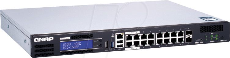 Thumbnail - QNAP QGD-1600P8G - Switch, 16-Port, Gigabit Ethernet, PoE++, RJ45/SFP