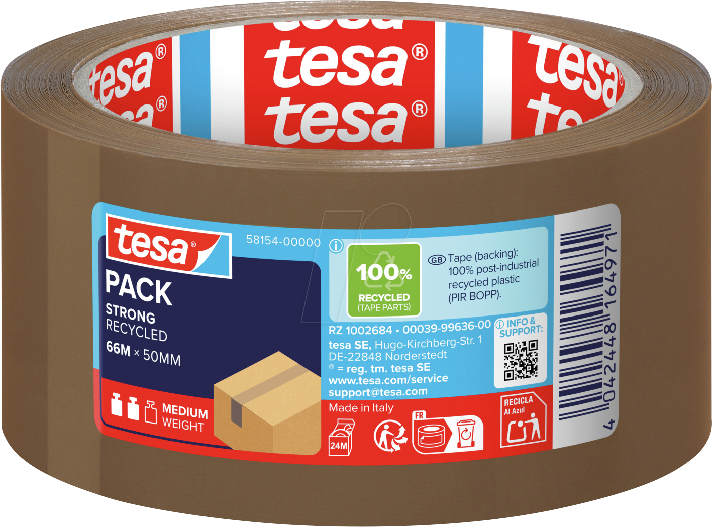 TESA 58154 - tesapack® STRONG RECYCLED, 66 m x 50 mm, braun