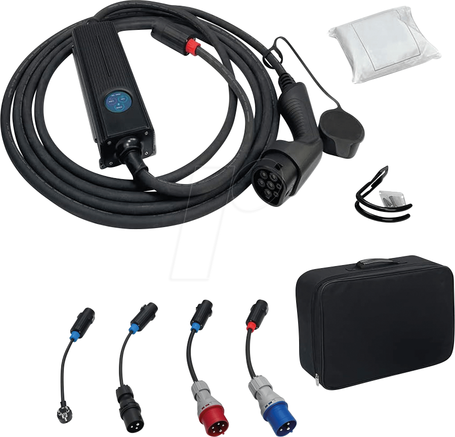 EM2GO EM016 - Mobiles Ladegerät mit 4 Adaptern, 3,6 - 16 kW, 6m