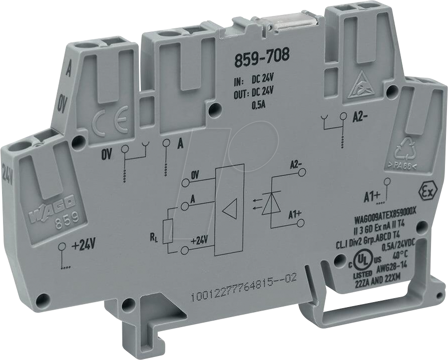 WAGO 859-708 - Optokopplermodul, E: DC 24 V, A: DC 0 … 24 V, 0,5 A, grau