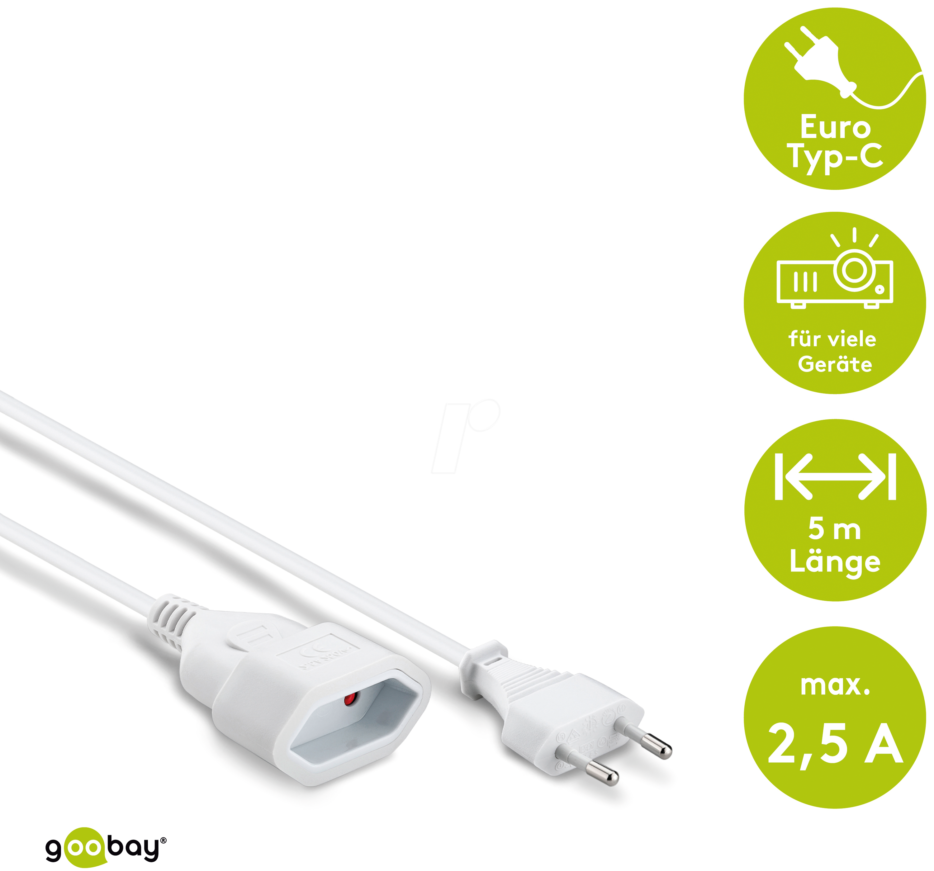 GOOBAY 50509 - Verlängerung Eurostecker, 5 m , weiß