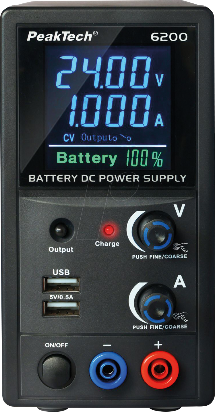 PEAKTECH 6200 - Akku-Labornetzgerät, 0 - 24 V, 0 - 1 A, 1 Kanal