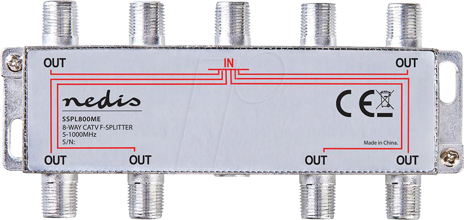 N SSPL800ME - CATV-Splitter, 5 - 1000 MHz, Ausgänge: 8, 75 Ohm, Zink