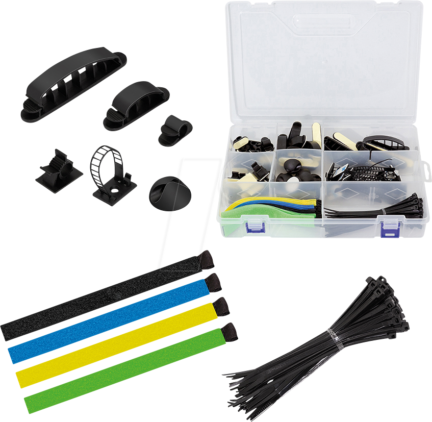 LOGILINK KAB0084 - Kabel-Organisations-Set in einer Box, 8-Artikel, 128 Stk., gemis