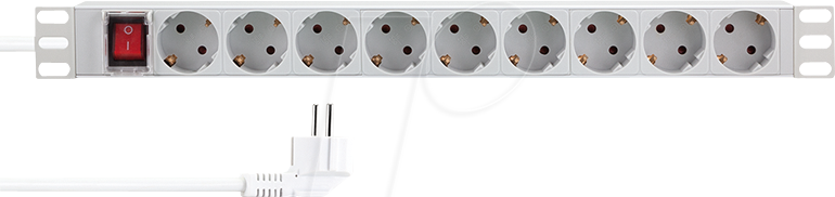 LOGILINK PDU9C04 - 19'' Steckdosenleiste 9-fach, mit Schalter, lichtgrau