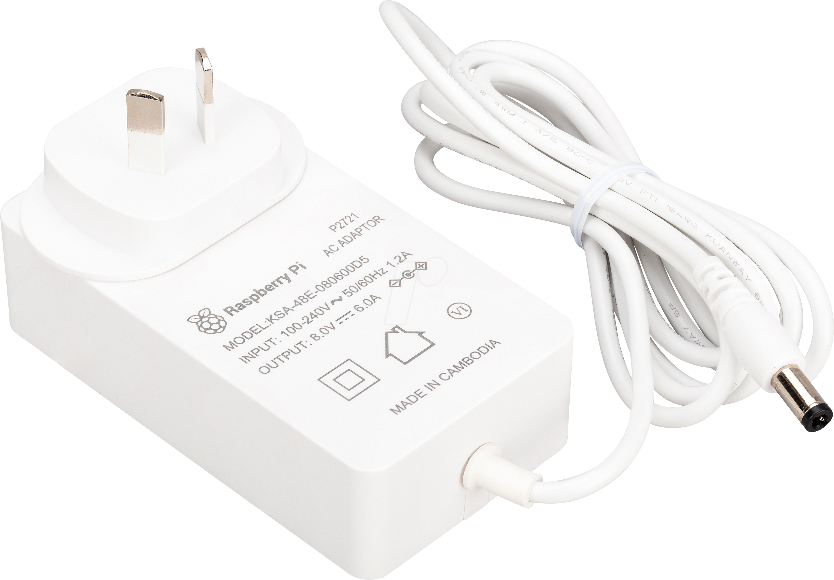 RPI PS 48W WT AU - Raspberry Pi Build HAT Netzteil, 48W, DC-Buchse, AU-Stecker, wei