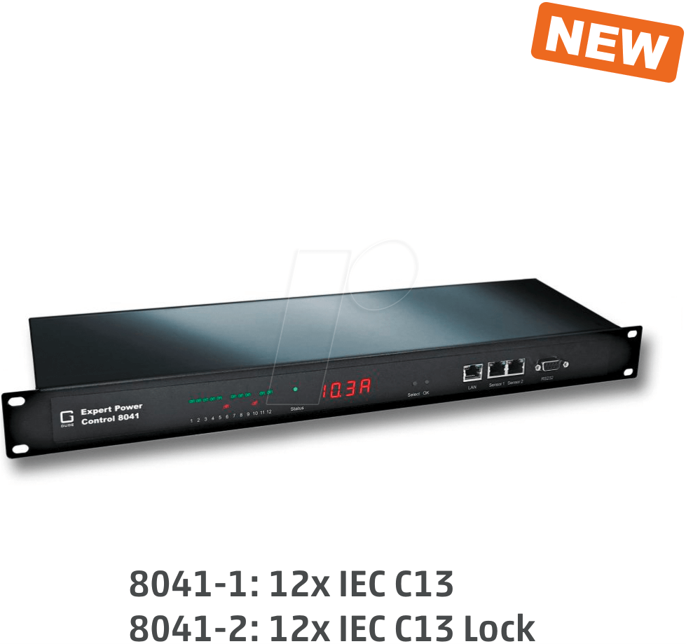 GUDE 8041-2 - PDU, 2 x Sensor, 12 x IEC C13 Lock