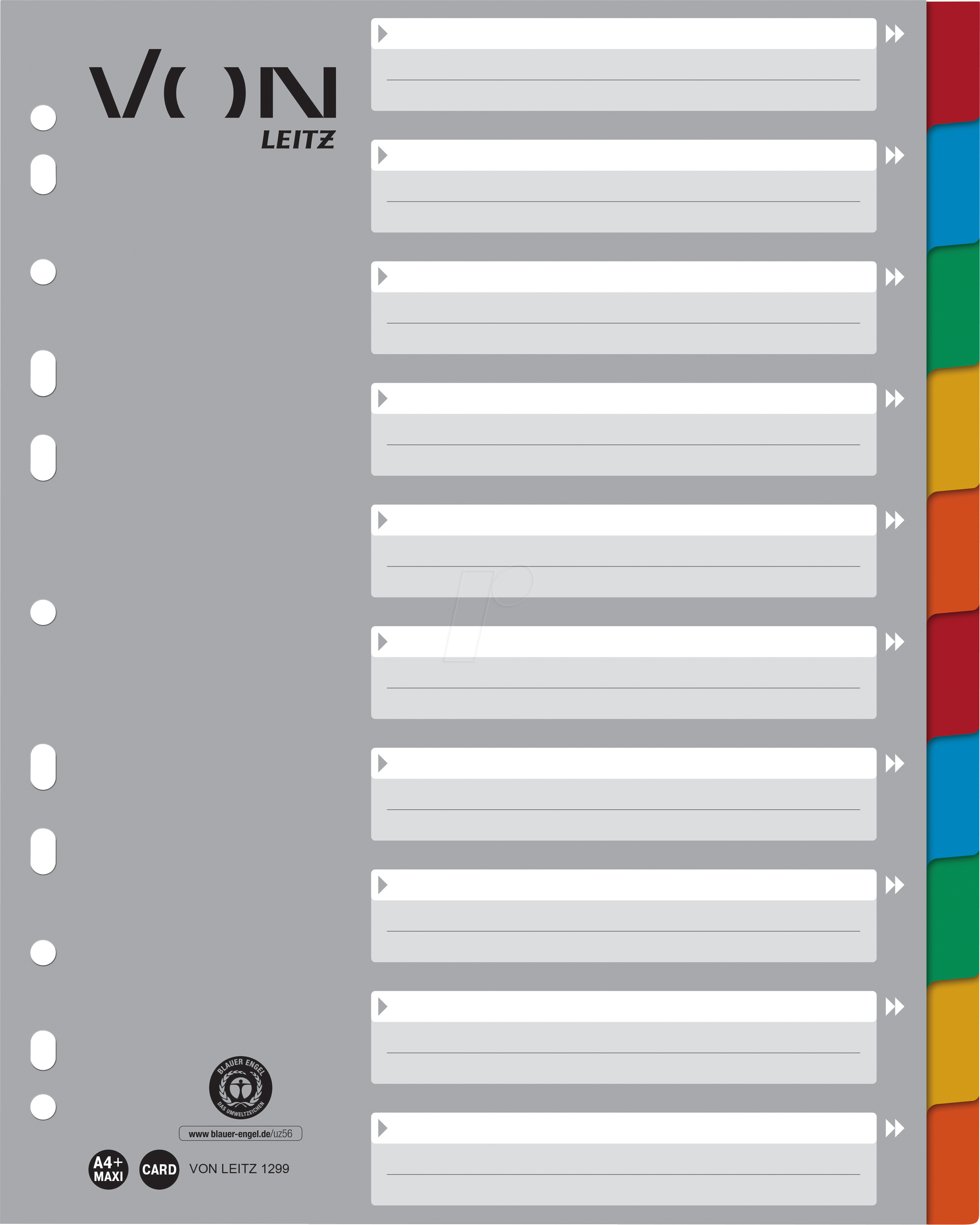 VONL 12990000 - Kartonregister, A4, (1-10), mehrfarbig