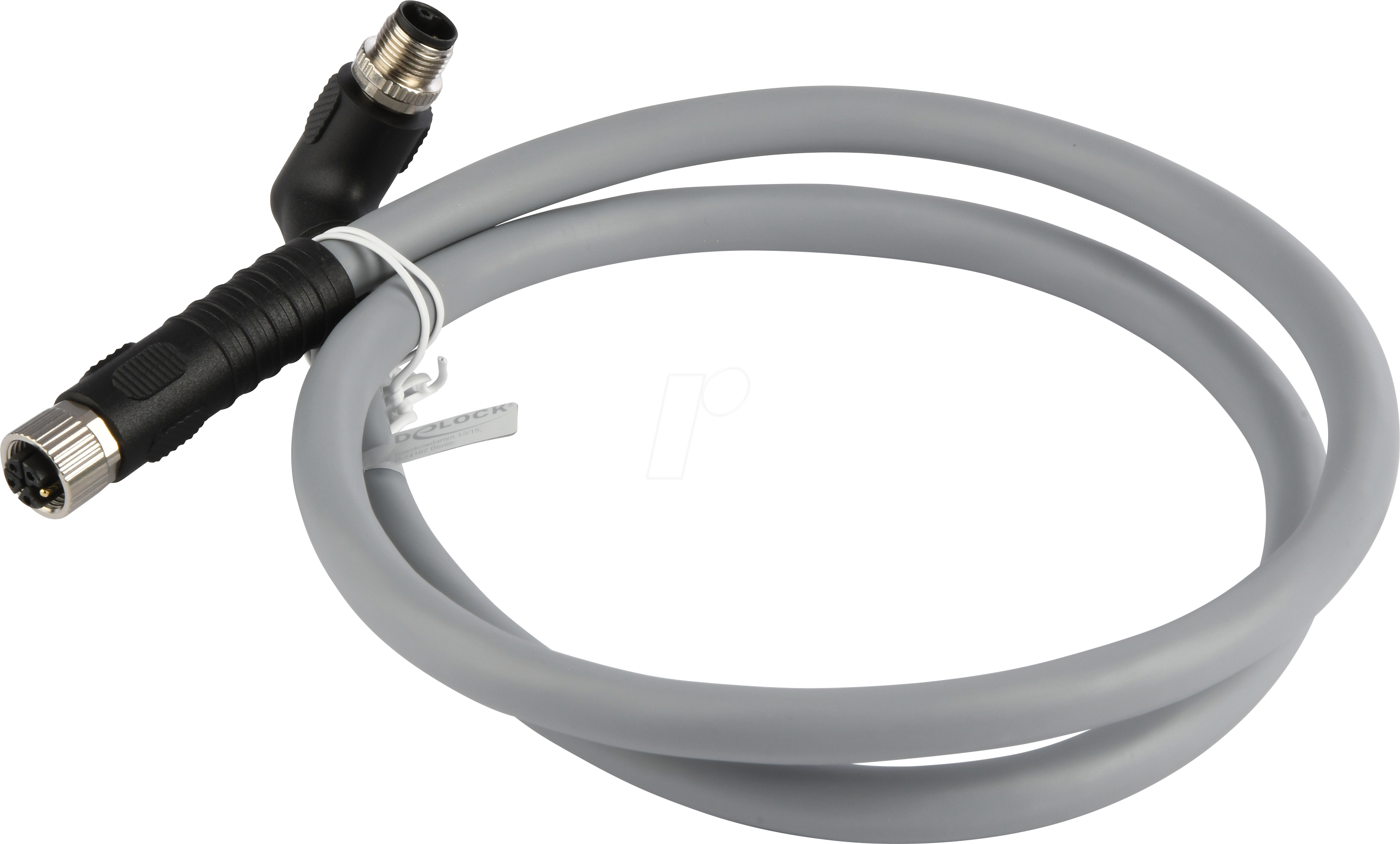 DELOCK 80546 - M12 Kabel L-kod. 5 Pin Stecker gewinkelt / Buchse, 1 m grau
