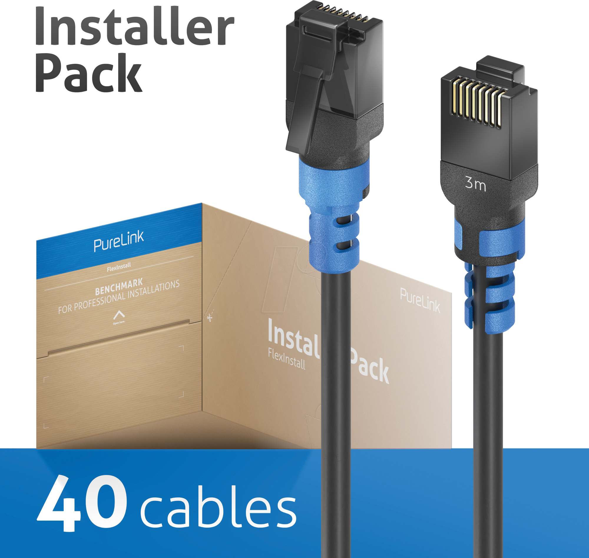 PURE FIPC100030P - Patchkabel, Cat.6a, U/UTP, schwarz, 3 m, 40 Stück