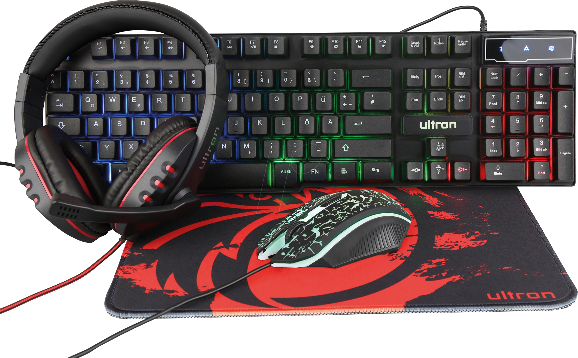 ULTRON 303150 - Tastatur-/Maus/Headset-Kombination, USB, Gaming-Set, DE
