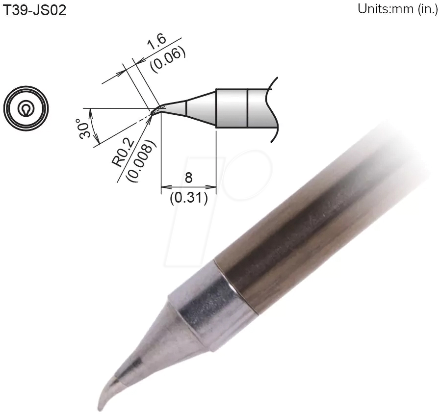 HAK T39-JS02 - Aktiv-Lötspitze T39-JS02, 0,2 mm, gebogen, konisch