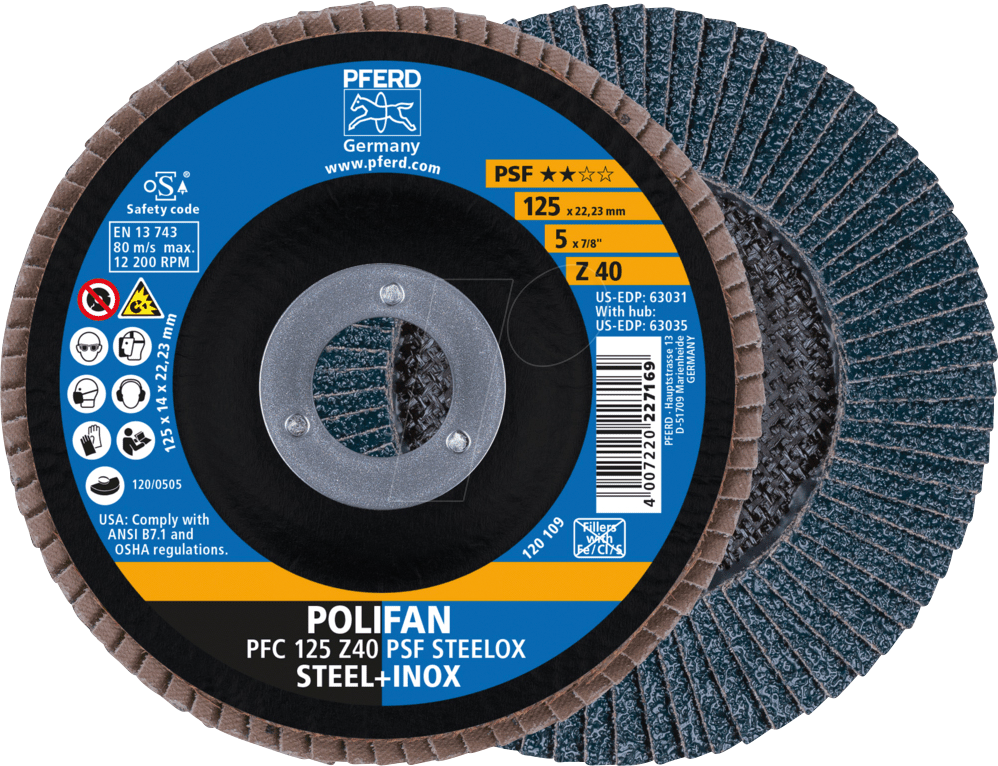 PFERD 69398192 - POLIFAN Fächerscheibe PFC 125x22,23 mm konisch Z40 Universallini