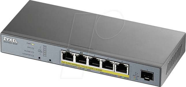 Thumbnail - ZYXEL GS1350-6HP - Switch, 6-Port, Gigabit Ethernet, PoE+, SFP