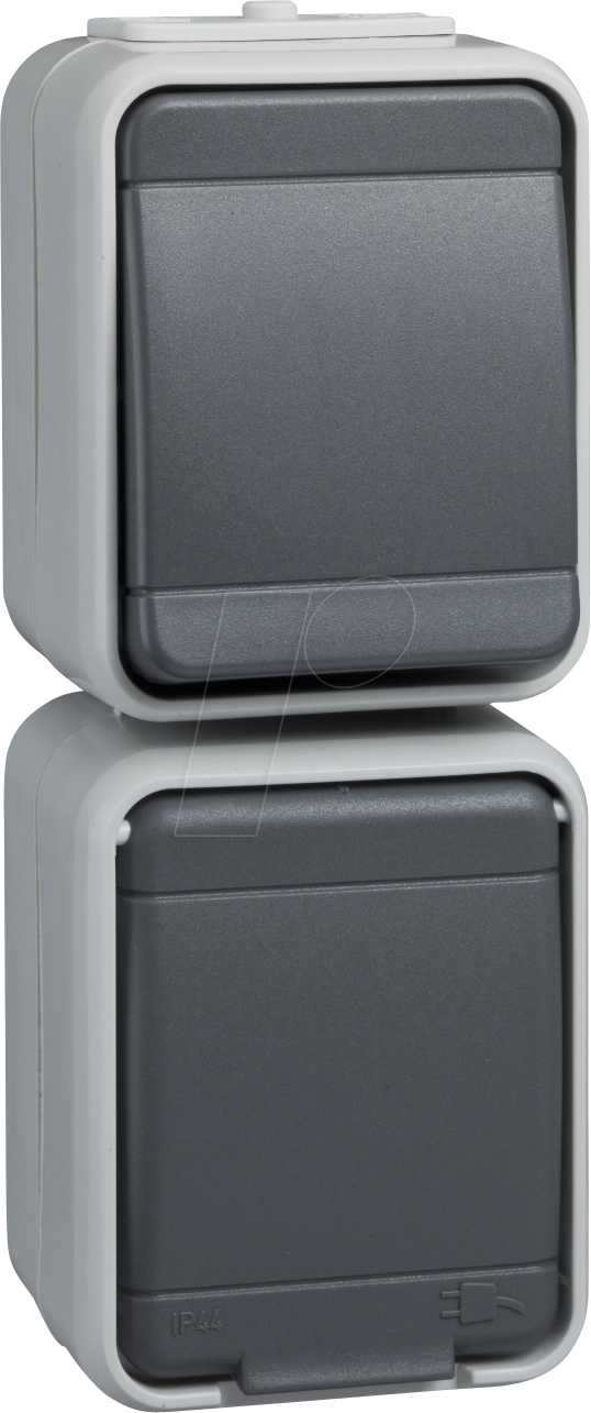 ELSO 448629 - Unischalter+Steckdose, 10/16A, IP44, senkr., AquaTop, licht/grau