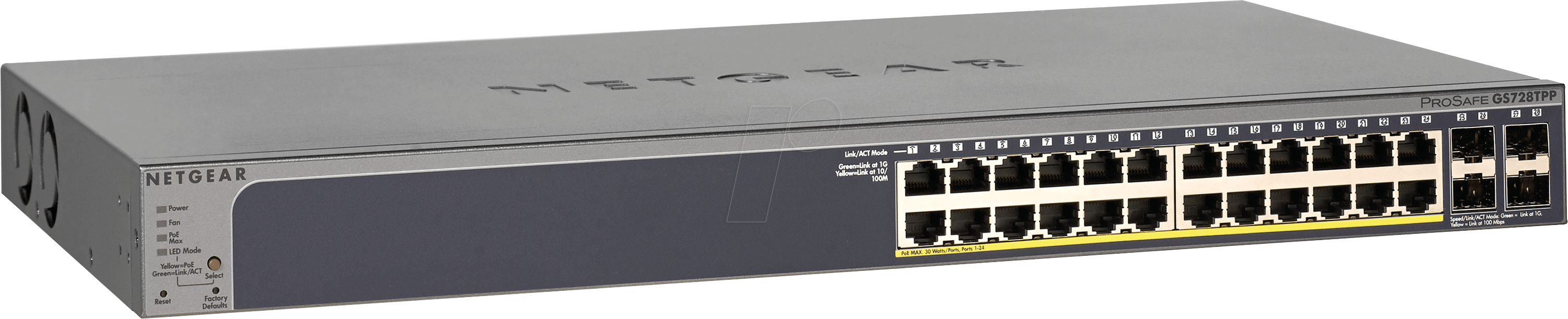 NETGEAR GS728T2P - Switch, 28-Port, Gigabit Ethernet, PoE, SFP