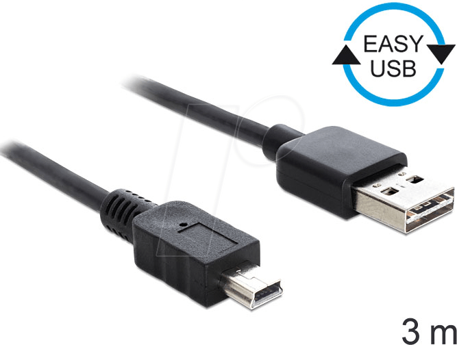 DELOCK 83364 - USB 2.0 Kabel, EASY A Stecker auf Mini B Stecker, 3 m