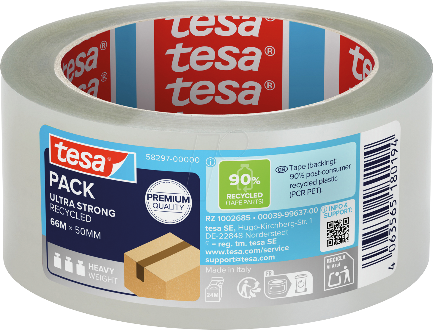 TESA 58297 - tesapack® ULTRA STRONG RECYCLED, 66 m x 50 mm, transparent