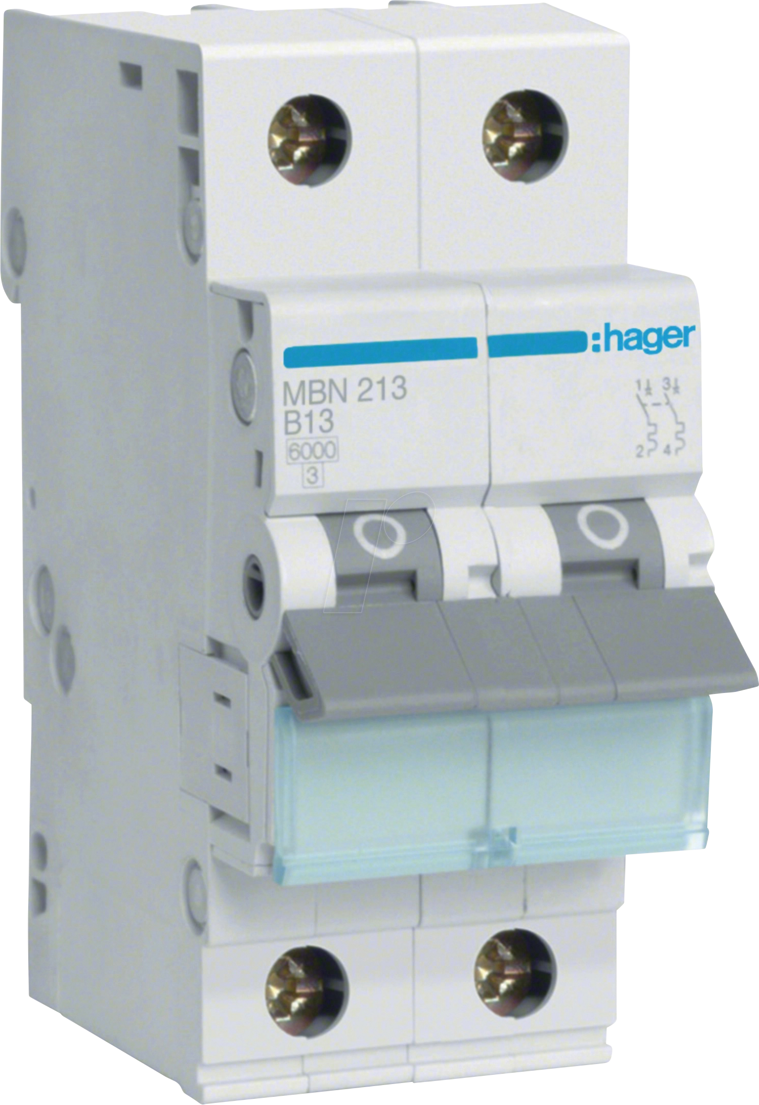 HAGER MBN213 - Leitungsschutzschalter, 2 polig, 6kA, B-Charakteristik, 13A, 2TE