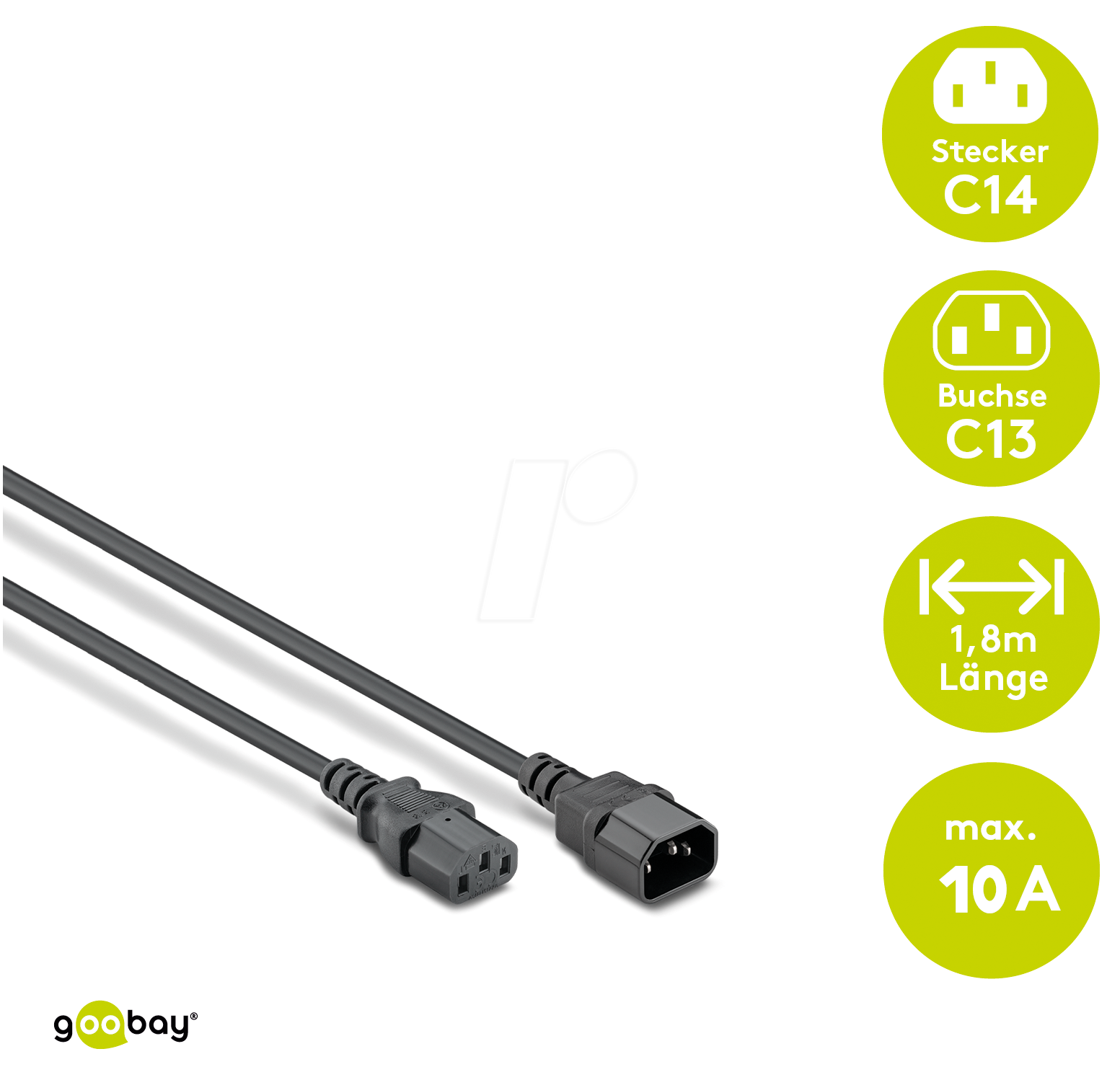 GOOBAY 59570 - Netzkabelverlängerung, C14, 1,8 m, schw, C13