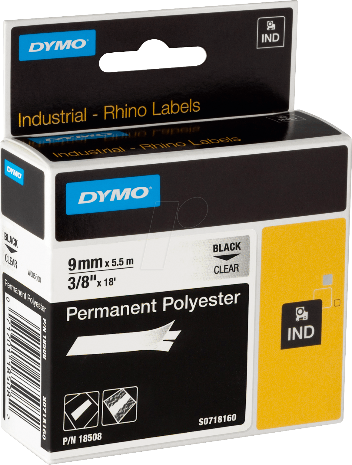 DYMO IND 18508 - DYMO IND Polyester, 9mm, schwarz/transparent