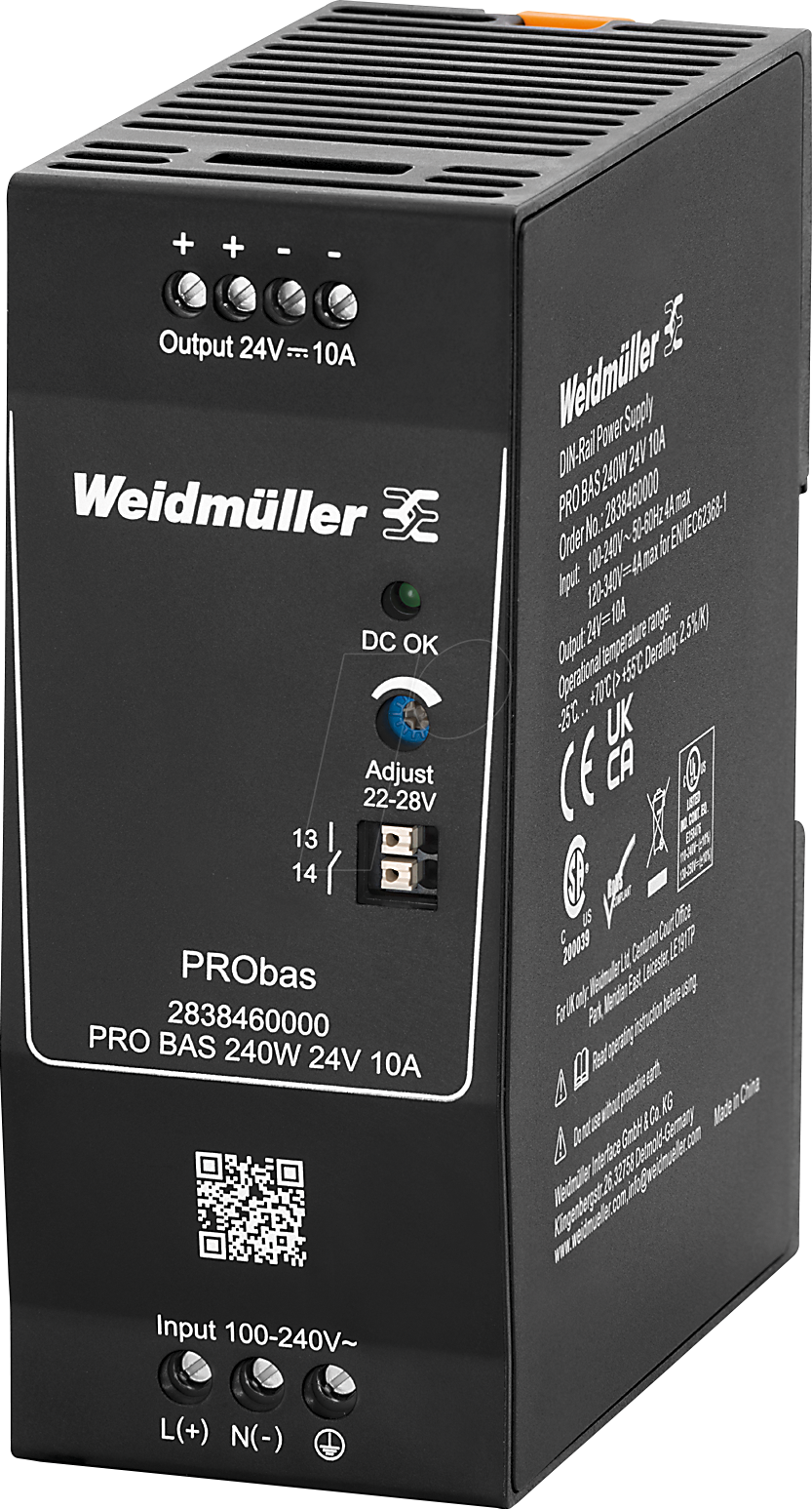WEID 2838460000 - Schaltnetzteil Hutschiene, PRObas , 240 W, 24 V ,10 A