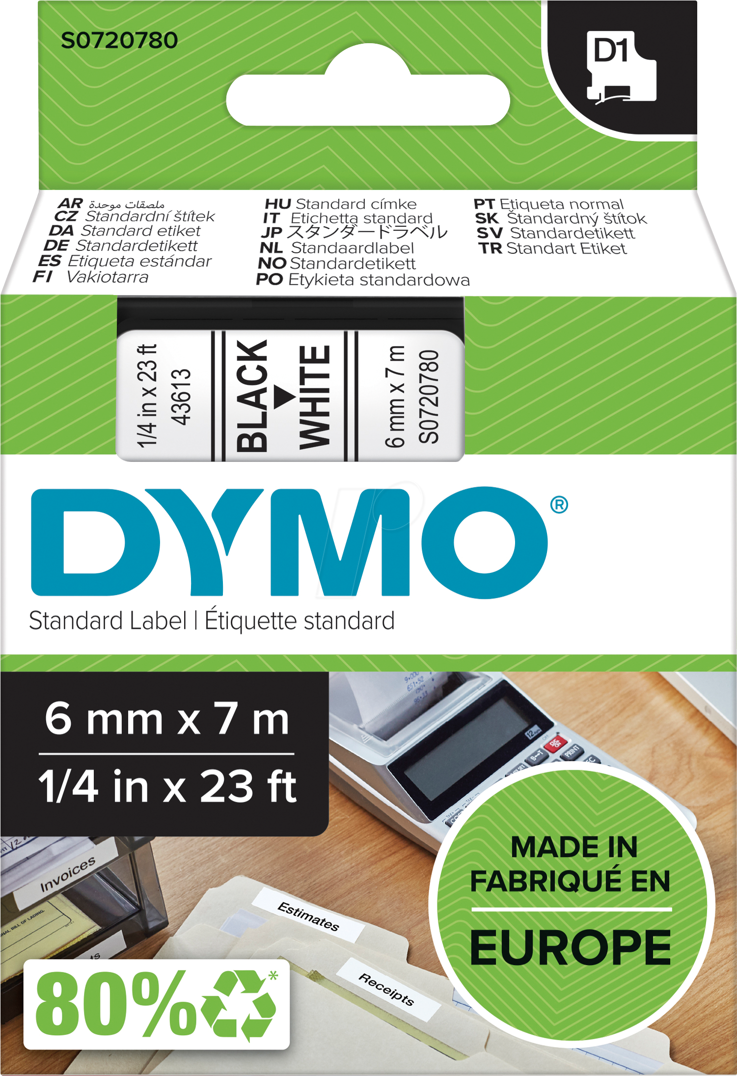 DYMO D1 43613 - DYMO D1 Schriftband, 6mm, schwarz/weiß