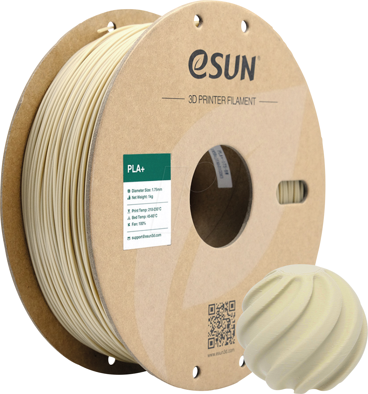 ESUN 72219335 - Filament, PLA+, 1,75 mm, knochenweiß, 1 kg